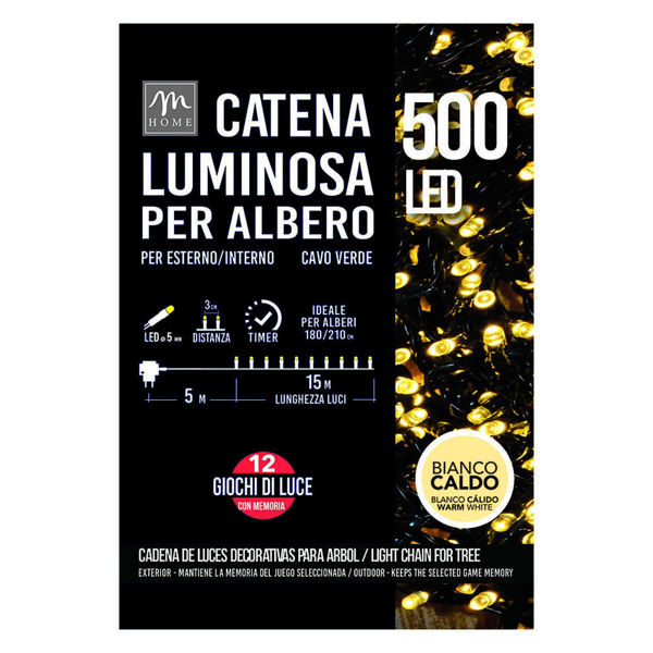 Catena luminosa 500 LED bianco caldo 15 m per interno ed esterno