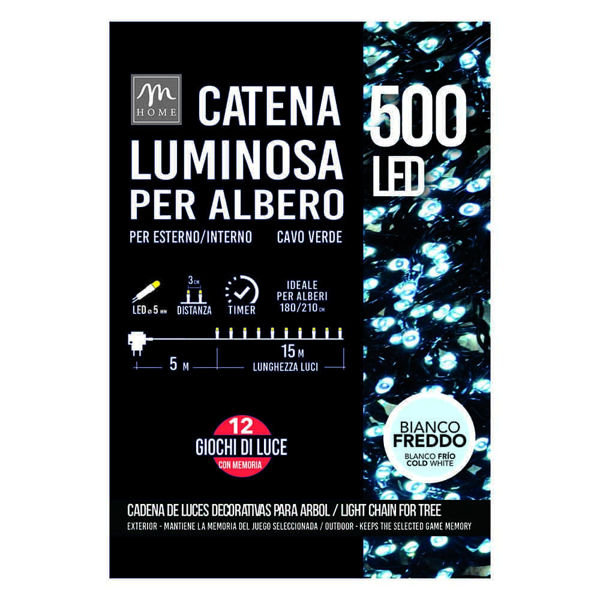 Catena luminosa 500 LED bianco freddo 15 m per interno ed esterno