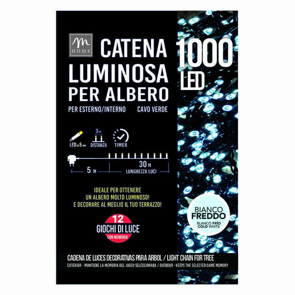 Catena luminosa 1000 LED bianco freddo 30 m per interno ed esterno