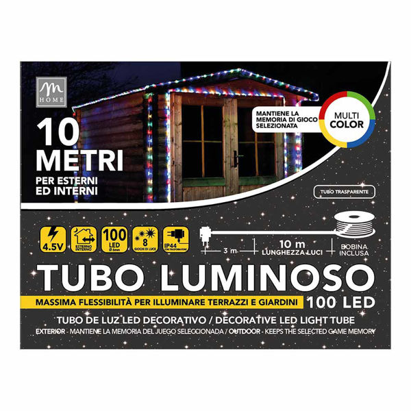 Tubo luminoso 10 metri 100 LED multicolor trasparente con giochi di luce
