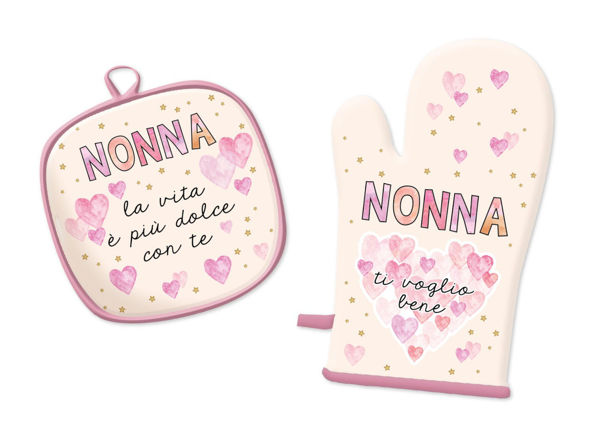 Set guantone e presina cuore Nonna la vita è più dolce con te regalo Festa dei Nonni