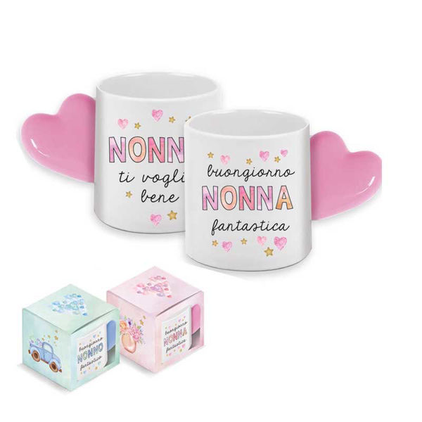 Tazzina da caffè con manico a cuore “Buongiorno Nonna Fantastica” in scatola regalo