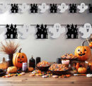 Ghirlanda Halloween con fantasmi e castelli neri 300 cm