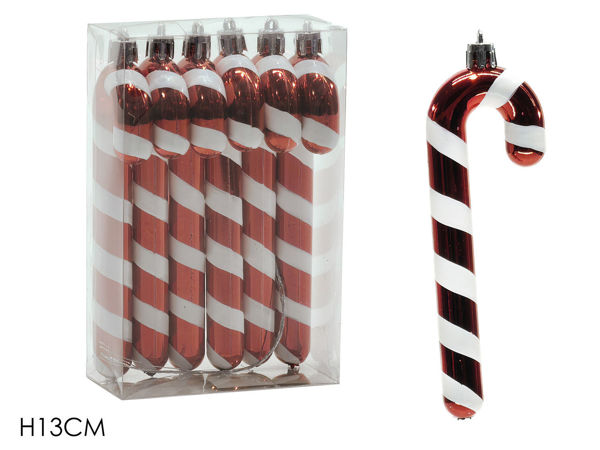 Set 6 candy natalizi rossi e bianchi H13 cm per albero di Natale
