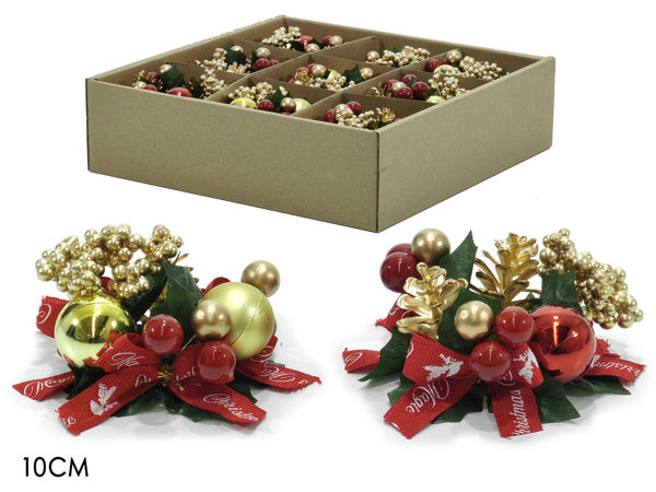 Girocandela natalizio Ø10 cm con pigne dorate, bacche rosse e sfere decorative