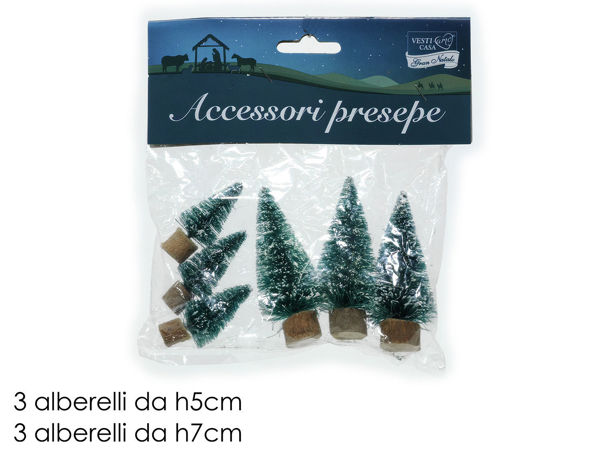 Set 6 alberelli verdi con neve per presepe h5 cm e h7 cm