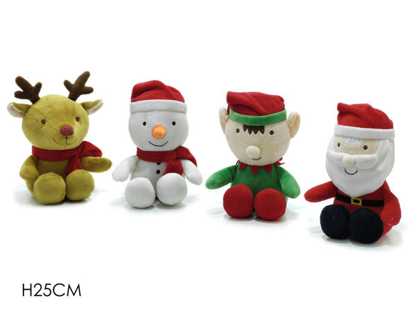 Personaggio natalizio seduto in peluche H25 cm soggetto assortito