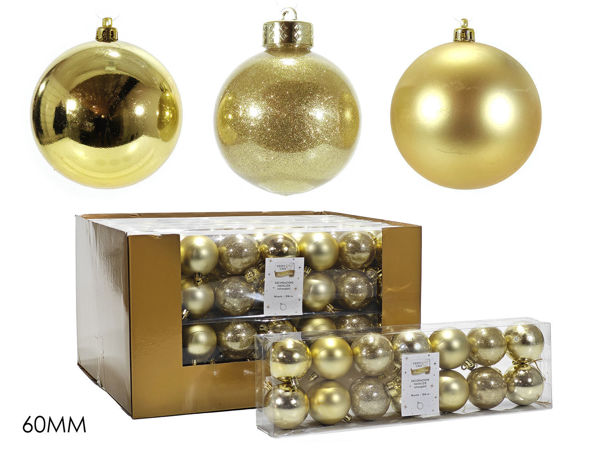 Set 14 palle di Natale oro 60mm mix lucide opache glitter