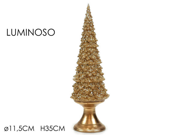 Albero di Natale artificiale 35 cm bianco e oro con glitter e luci LED accese