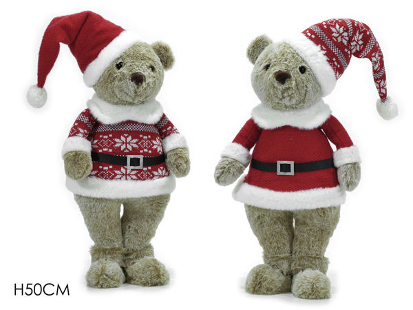 Orso natalizio in stoffa H50 cm con cappello rosso – vendita singola