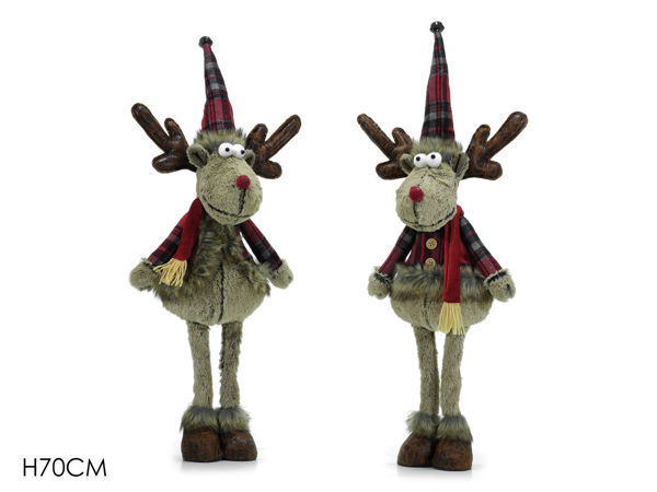 Renna natalizia in piedi H70 cm con cappello lungo e sciarpa – vendita singola