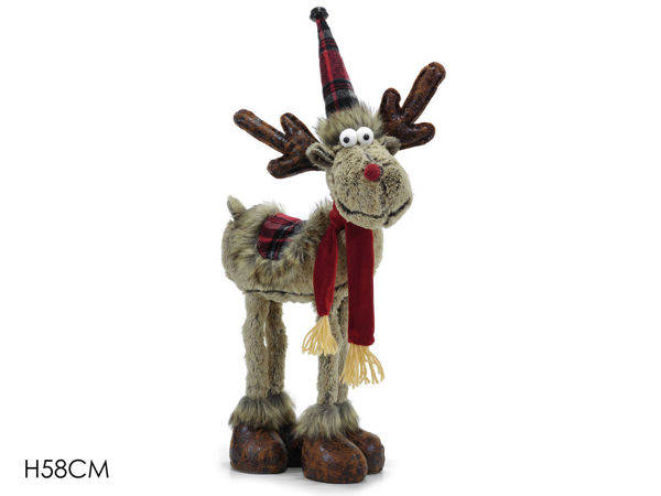 Renna natalizia in piedi H58 cm con cappello lungo e sciarpa