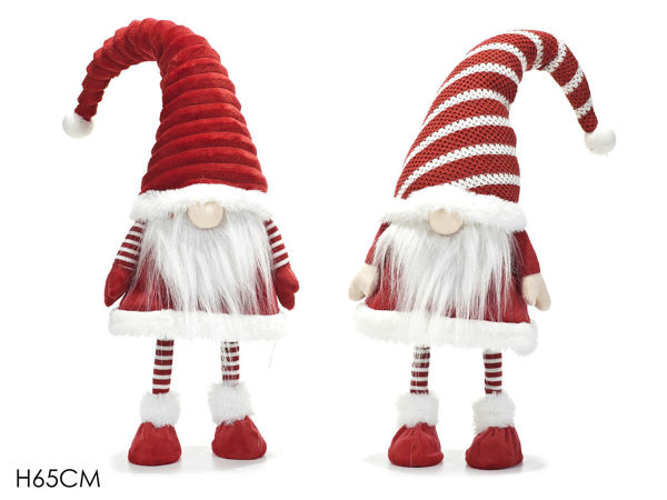 Gnomo natalizio decorativo con cappello a strisce rosse H46 cm