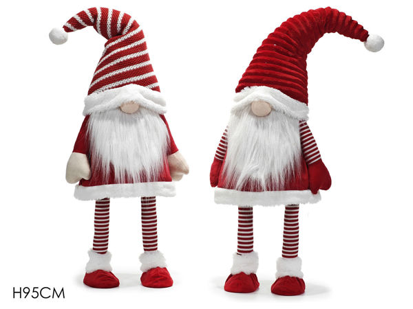 Gnomo natalizio in piedi rosso H95 cm con cappello a strisce