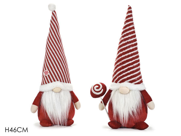 Gnomo natalizio decorativo con cappello a strisce rosse H46 cm