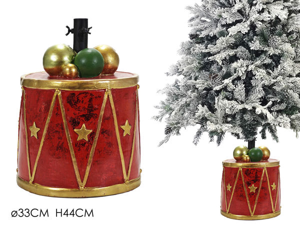 Base albero di Natale a tamburo rosso con stelle dorate 33x33x44 cm