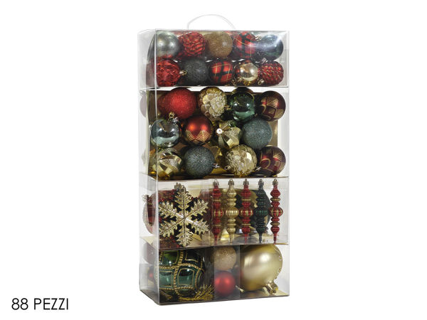 Set 80 pezzi decorazioni natalizie mix rosso oro verde con palle e accessori