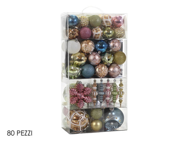 Set 80 pezzi decorazioni natalizie mix rosa celeste verde con palle e accessori