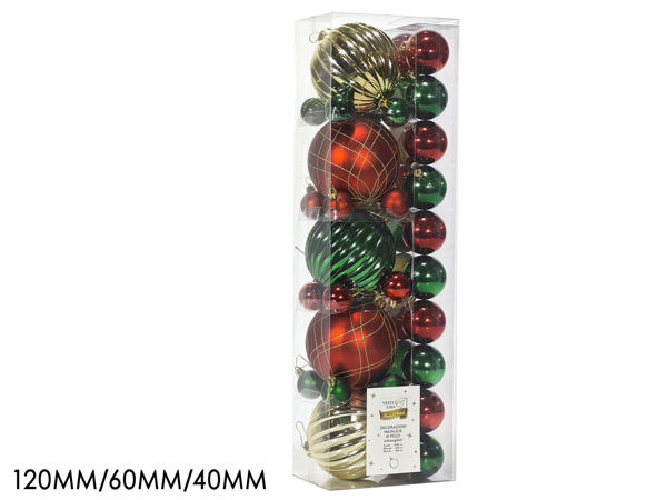 Box di 41 palle assortite per albero di Natale nei colori verde, rosso e oro