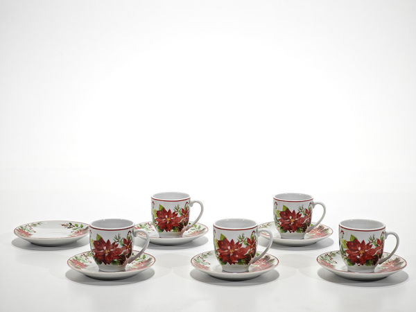 Box da 12 tazzine da caffè 9cl Christmas Flowers con decorazioni floreali natalizie