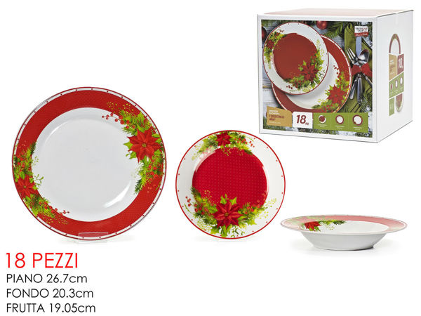 Servizio tavola natalizio 18 pezzi in porcellana con decoro stella di Natale rossa