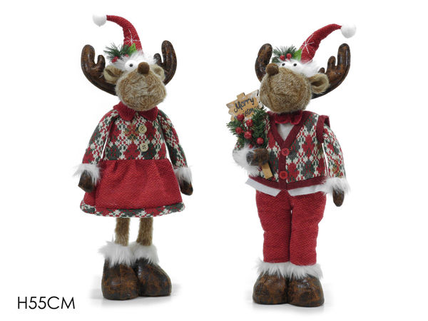 Renna natalizia in piedi H55 cm con vestiti natalizi – vendita singola