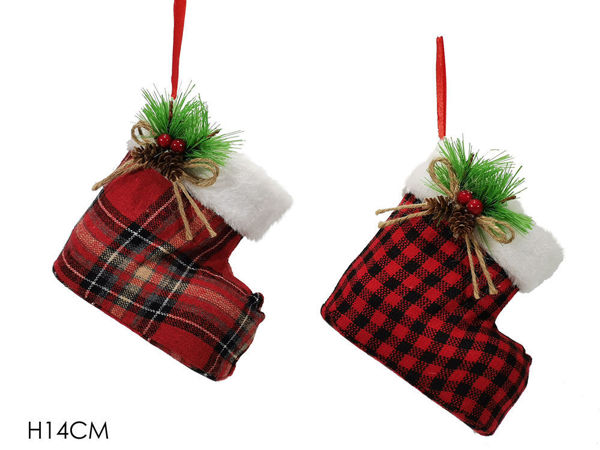 Set di 2 applicazioni decorative stivale scozzese rosso, altezza 14 cm