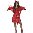 Costume Diavolo Donna Halloween con abito, ali e cerchietto corna (forcone escluso)