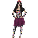 Costume Catrina Donna Halloween con abito, manicotti e pantaloni (taglie S-M-L)