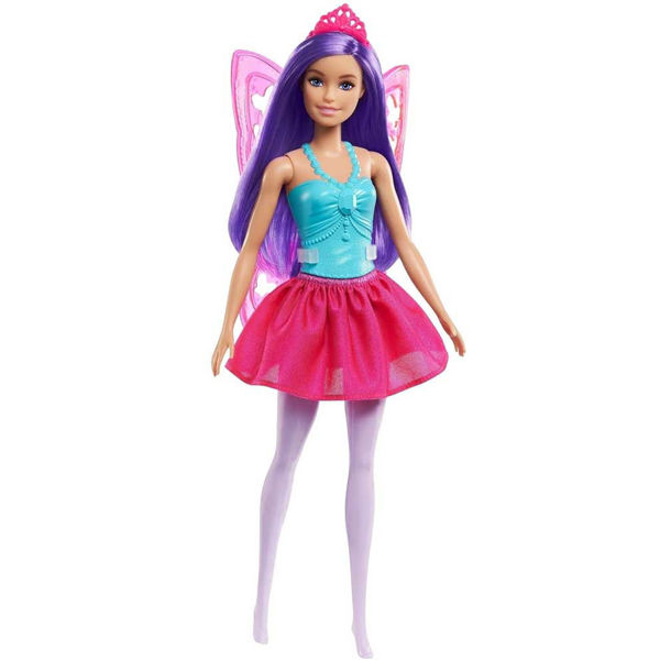 Barbie Dreamtopia fata stravagante con capelli viola, ali rosa e gonna rimovibile