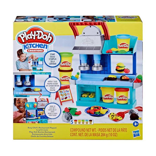 Play-Doh Il Ristorante dei Piccoli Chef – playset con ristorante a 2 lati e 5 barattoli di pasta modellabile