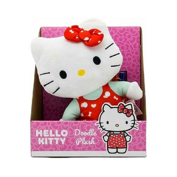 Peluche Hello Kitty Doodle Plush 25 cm – Pupazzo morbido con vestito rosso a cuori