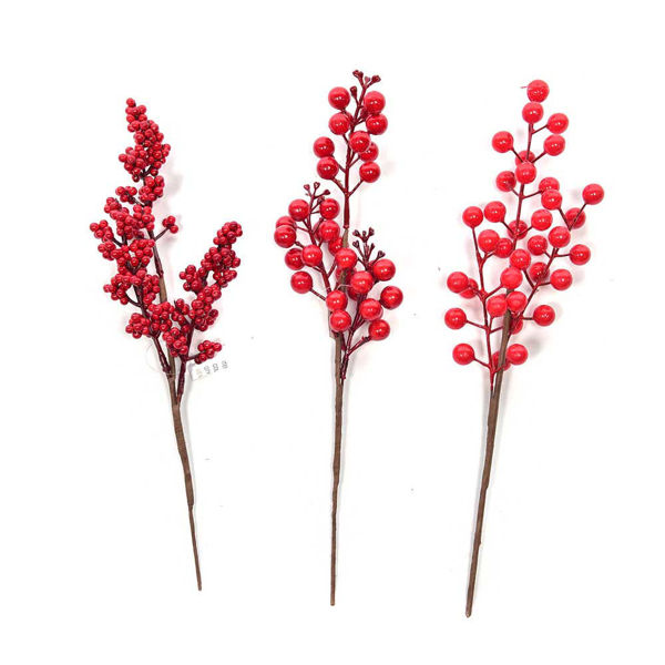 Pick natalizio con bacche rosse assortite 34 cm