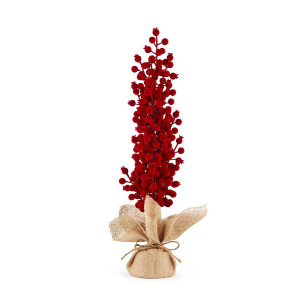 Albero bacche floccate bordeaux H61 cm con base juta
