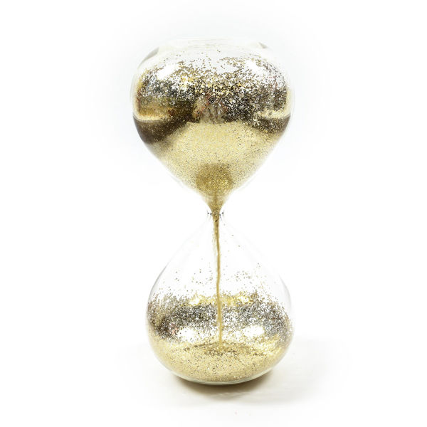 Clessidra decorativa in vetro trasparente con glitter oro Ø 8xH.20 cm