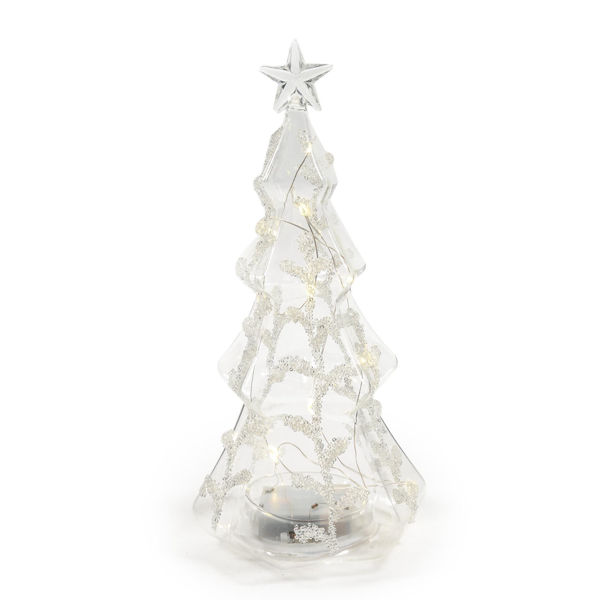 Albero in vetro con perline e luci LED 27 cm