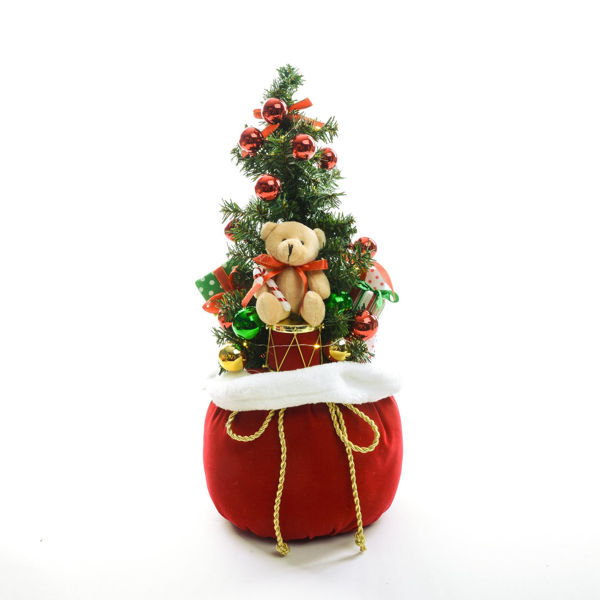Albero di Natale addobbato con orsetto, palline e 25 luci LED a batteria 22x22xH.50 cm