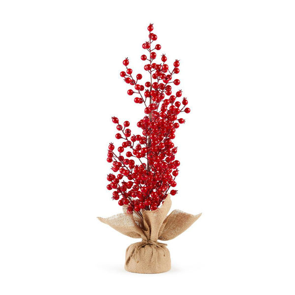 Albero di bacche rosse 61 cm con base in juta decorazione natalizia