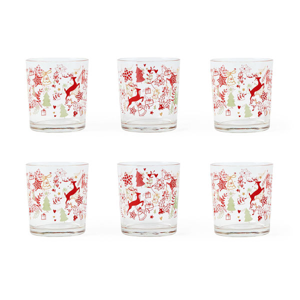 Set 6 bicchieri in vetro natalizi decorati 265 ml