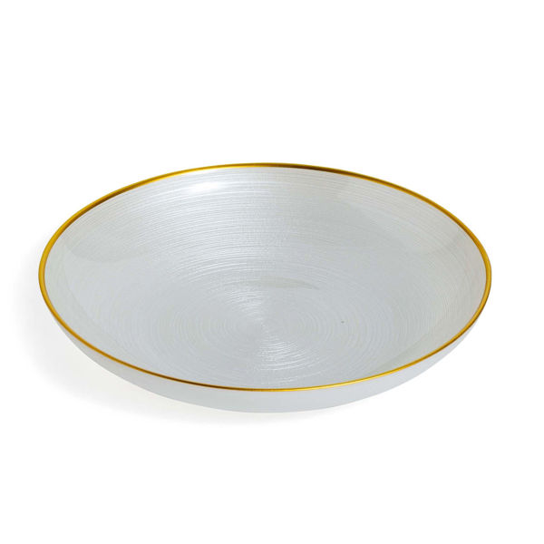 Centrotavola in vetro bianco con bordo oro Ø30 cm elegante e natalizio