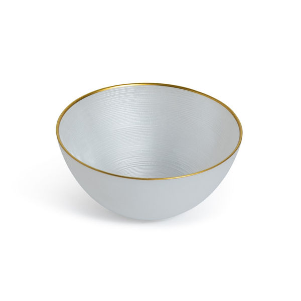 Ciotola tonda in vetro bianco con bordo oro Ø15 cm decorazione natalizia elegante