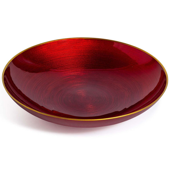Centrotavola in vetro rosso con bordo oro Ø30 cm elegante e natalizio