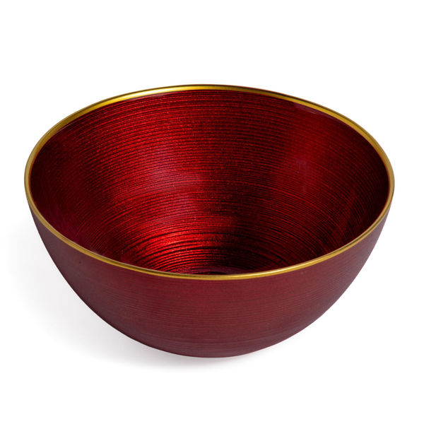 Ciotola tonda in vetro rosso con bordo oro Ø21 cm decorazione natalizia elegante