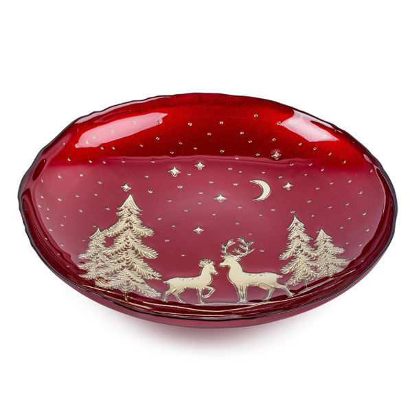 Centrotavola natalizio rosso e oro in vetro Ø31 cm con decorazioni