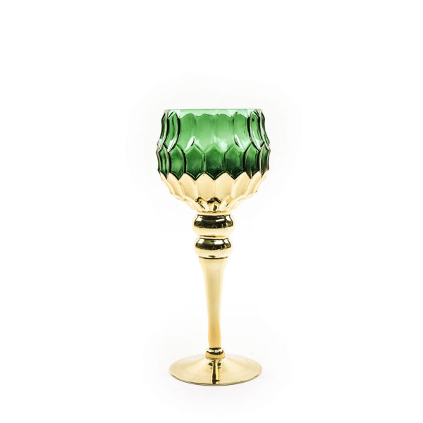 Portacandela oro verde in vetro diametro 13 cm altezza 30 cm