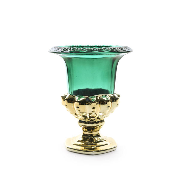 Coppa oro verde in vetro diametro 16 cm altezza 19 cm
