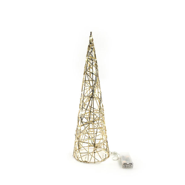 Albero a cono oro in metallo con 20 luci LED a batteria D.12xH.40 cm