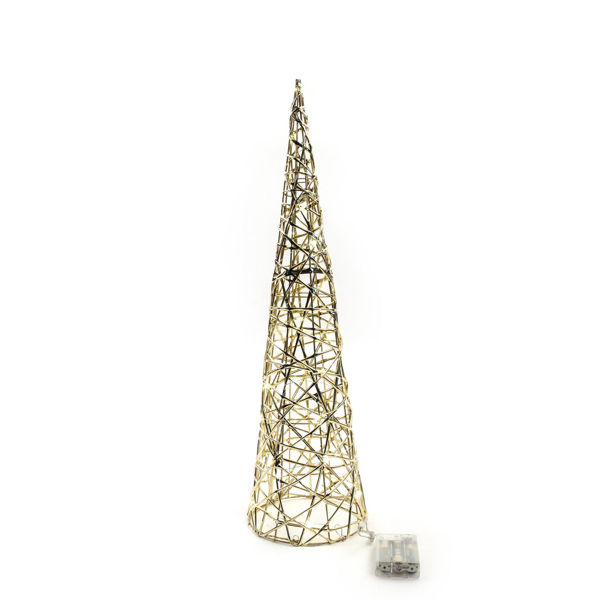 Albero cono oro in metallo con 30 luci LED a batteria H60 cm