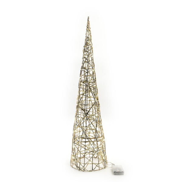 Albero cono oro in metallo con 40 luci LED a batteria H80 cm