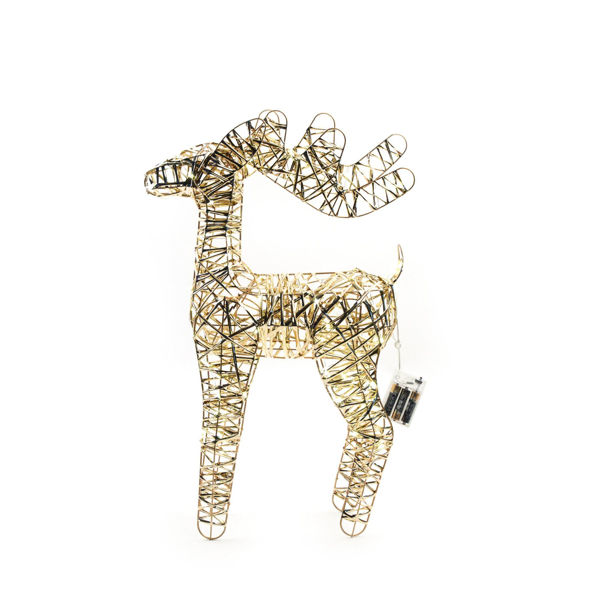 Renna oro in metallo con 100 luci LED a batteria H60 cm